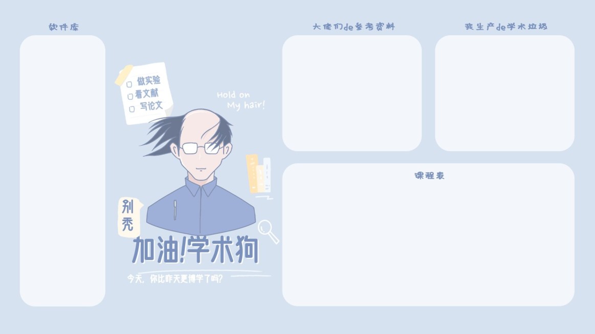 科研学习秃头手绘电脑桌面分区壁纸预览效果