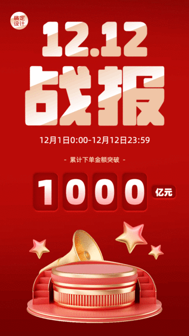 双十二红色喜庆喜报GIF动态海报预览效果
