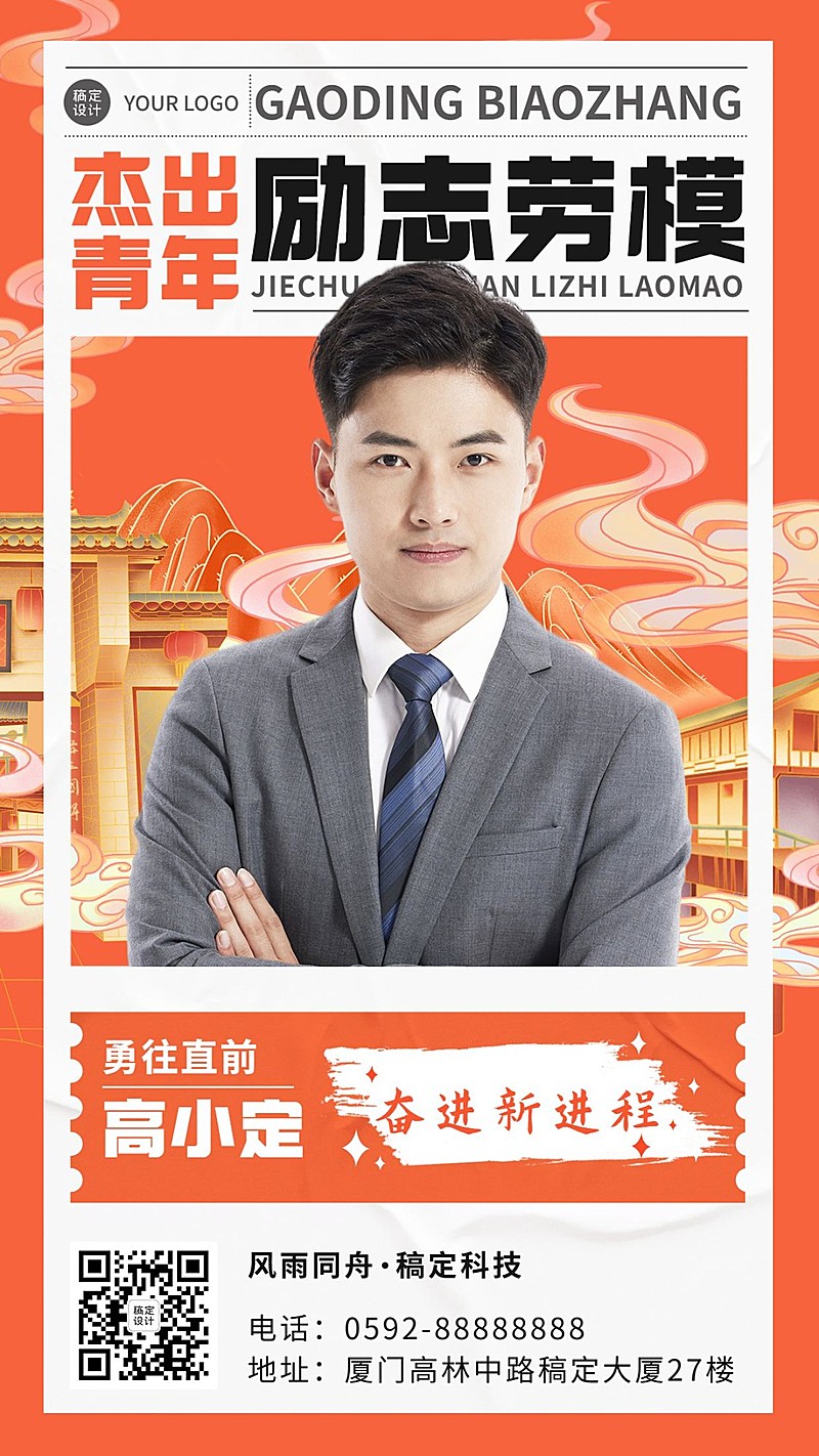 劳动节劳模表彰排版手机海报