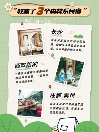 旅游森林系民宿推荐卡通涂鸦风小红书配图