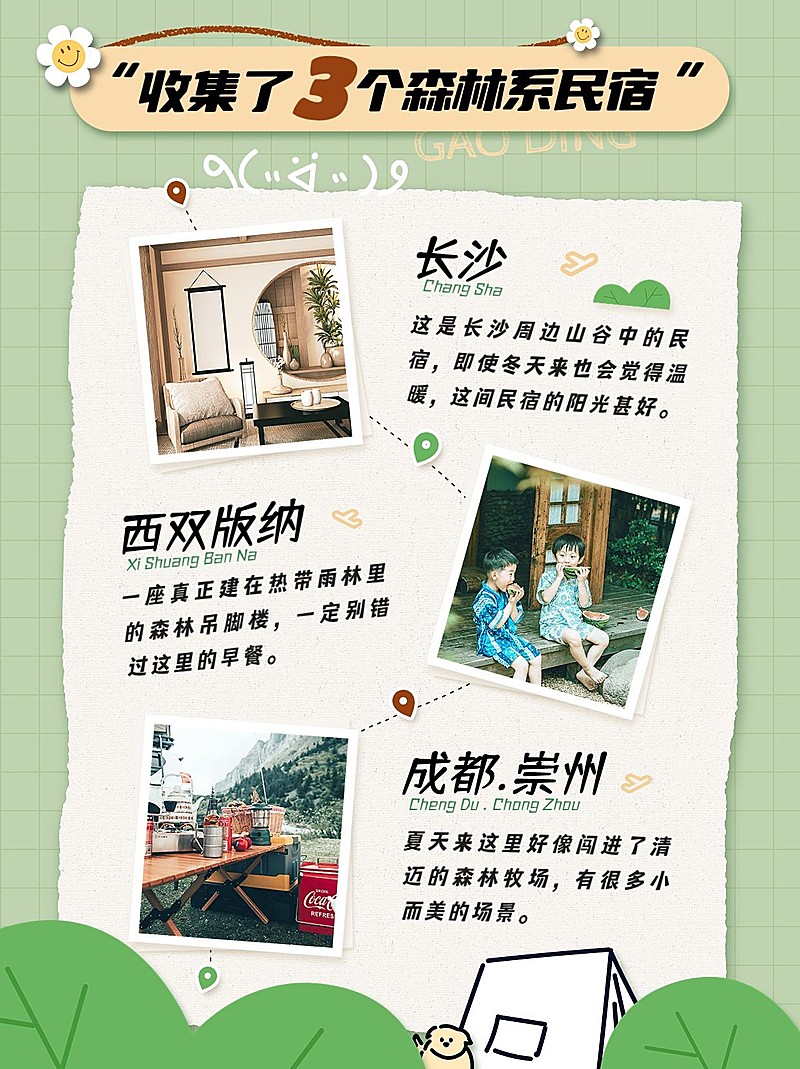 旅游森林系民宿推荐卡通涂鸦风小红书配图