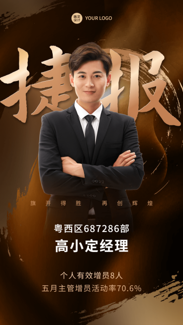 金融保险人力增员表彰喜报商务黑金海报预览效果