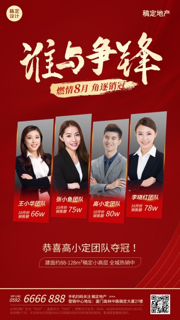 房地产排行榜战报商务喜庆海报预览效果