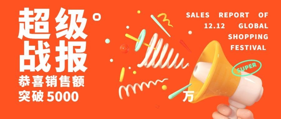 双十二简约3D喜报公众号首图预览效果