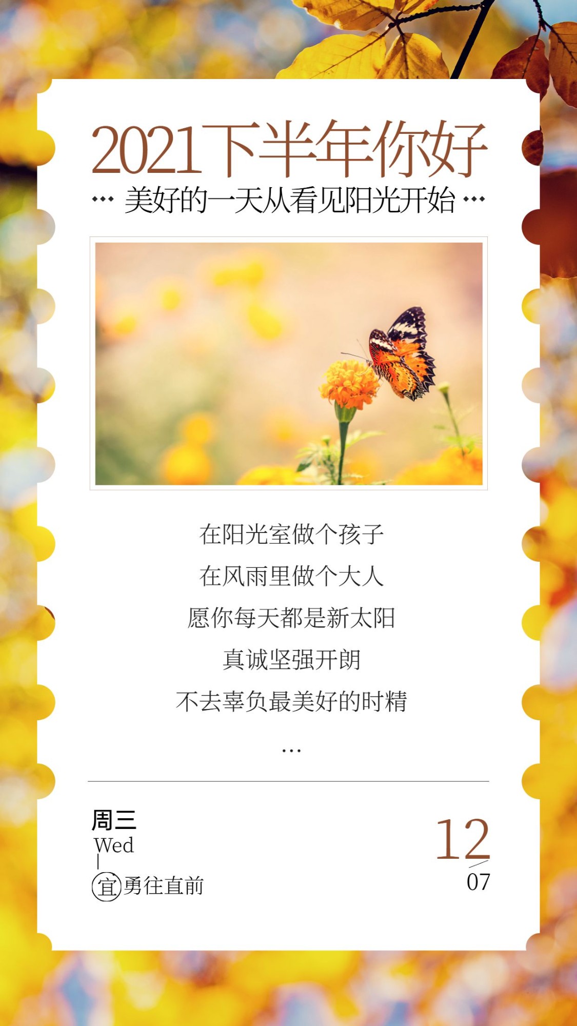 下半年问候实景风树叶便签晒图