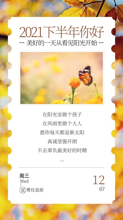 下半年问候实景风树叶便签晒图