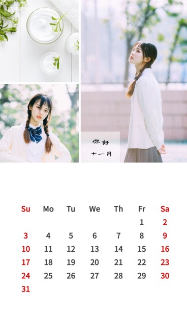 通用十一月你好晒照文艺手机海报预览效果