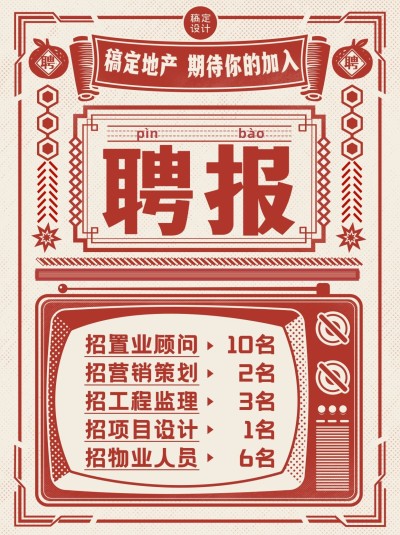 房地产招聘复古港风小红书配图