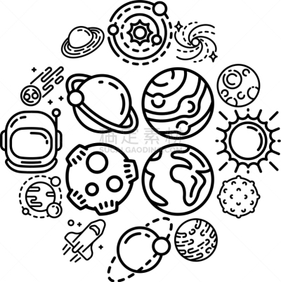 行星,轮廓,图标集,直的,植物,冥王星,宇航员,顺序,星系,土星