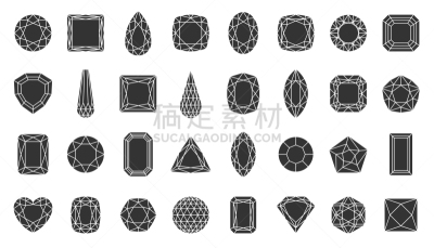 宝石,石头,钻石,图标集,结构关节突关节,公主,形状,几何形状,圆形,剪影