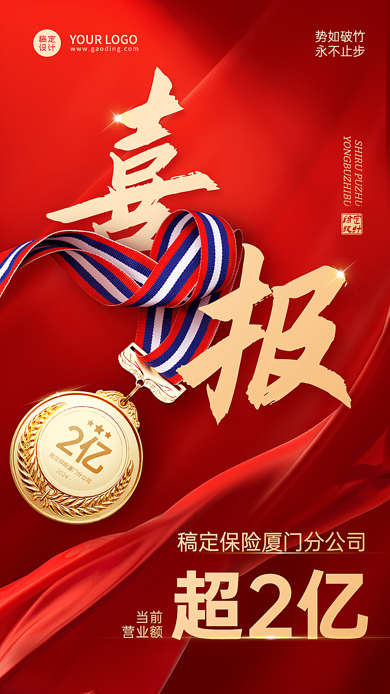 金融保险团队业绩表彰喜报喜庆红金风手机海报
