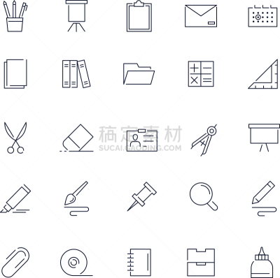 计算机图标,办公用品,线条,商务,背景分离,铅笔,文件,信封,垃圾,图表