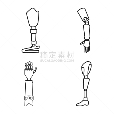 分离着色,人造的,假肢,轮廓,金属,门诊部,外骨骼,设备用品,矢量,标志
