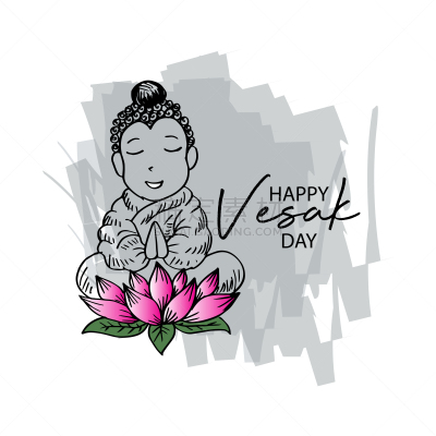 卫塞节,卡通,可爱的,幸福,绘画插图,性格,传统,精神启蒙