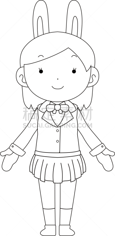 女孩,水手服,兔耳朵,轮廓,可爱的,休闲游戏,宅男,惊骇,一个人,引座员