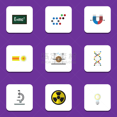 理论设计标签,分子,计算机图标,平坦的,显微镜,人,螺线,数学符号,学习,布置