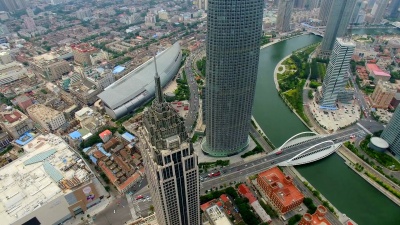 中国天津现代建筑与城市景观航拍