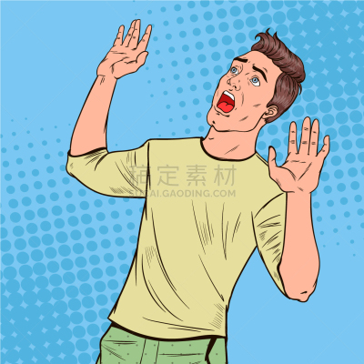 面部表情,波普风,男人,恐惧,惊骇,肖像,恐怖,白色人种,害怕,站