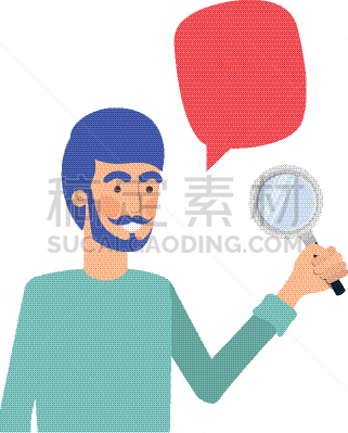 男人,放大镜,白色背景,对话气泡框,显微镜,视力,侦探,设备用品,渴望