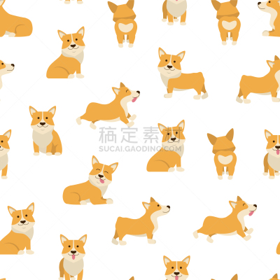 威尔士,威尔士柯基犬,卡通,四方连续纹样,可爱的,纯种犬,壁纸,狗,坐,站