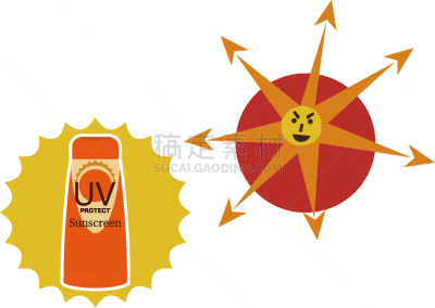 剪贴画,热,历书,紫外线,化妆用品,晒黑,护手霜,休闲活动,夏天,绘画插图