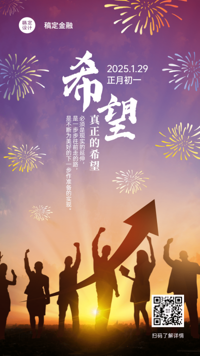 大年初一金融保险激励正能量实景海报
