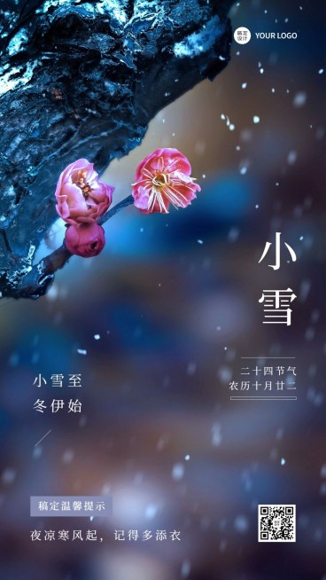 小雪节气祝福问候实景手机海报预览效果