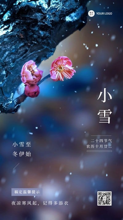 小雪节气祝福问候实景手机海报