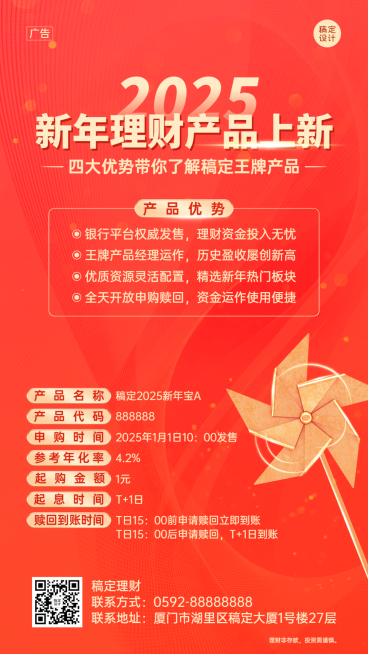 新年金融保险营销喜庆风车手机海报预览效果