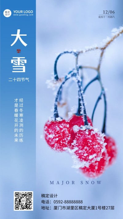 大雪节气植物实景特写祝福手机海报