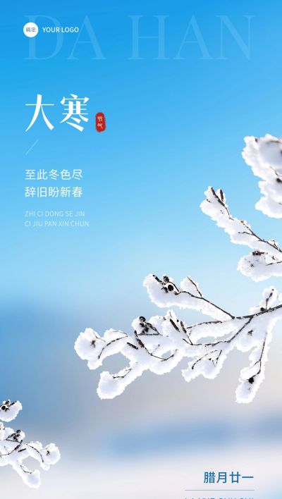 企业大寒节气祝福简约合成全屏竖版海报