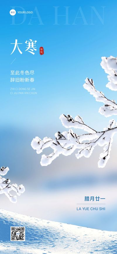 企业大寒节气祝福简约合成全屏竖版海报