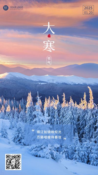 大寒节气祝福实景手机海报