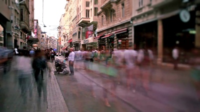   人群在Istiklal大道上行走，Timelapse