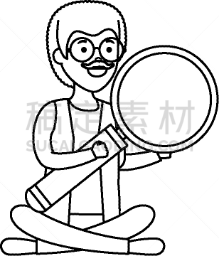 放大镜,莲花坐式,老年男人,可爱的,父母,肖像,父亲,莲花,中老年人,坐