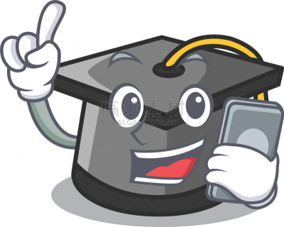 性格,电话机,动画片,学位帽,可爱的,面部表情,桌上玩具,吉祥物,毕业