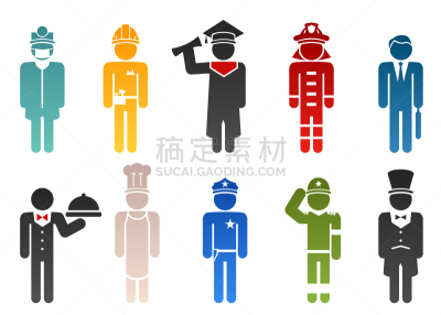 图标集,矢量,职业,人,专业人员,背景分离,技术,女招待,男招待