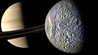 围绕土星行星轨道运行的土卫一卫星