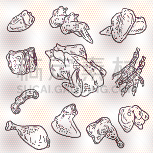 矢量,绘画作品,乱画,生食,鸡,鸡肉,食品,母鸡,腿,动物