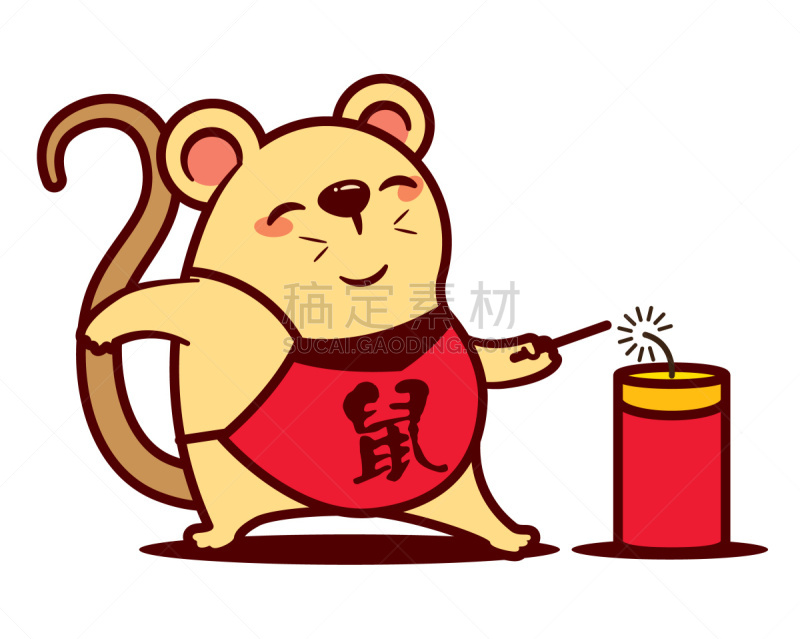 可爱的,鼠年,矢量,老鼠,焰火,春节,翻译过程,进行中,性格,唐装