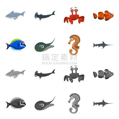 动物,品牌名称,海洋,可爱的,野生动物,食品,魟鱼,船,收集,设计