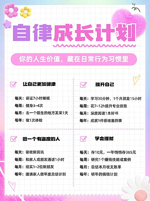 个人计划生活分享3d元素手帐风小红书配图