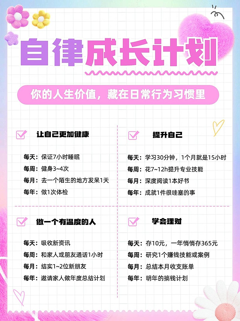 个人计划生活分享3d元素手帐风小红书配图