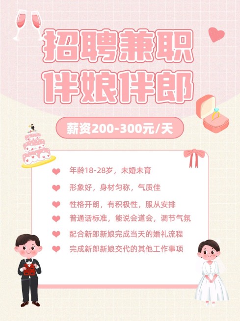 婚庆服务伴娘伴郎招聘小红书配图预览效果
