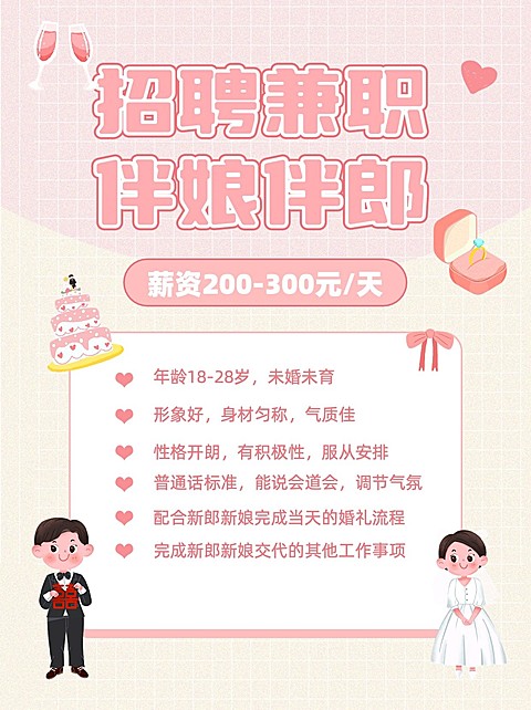 婚庆服务伴娘伴郎招聘小红书配图