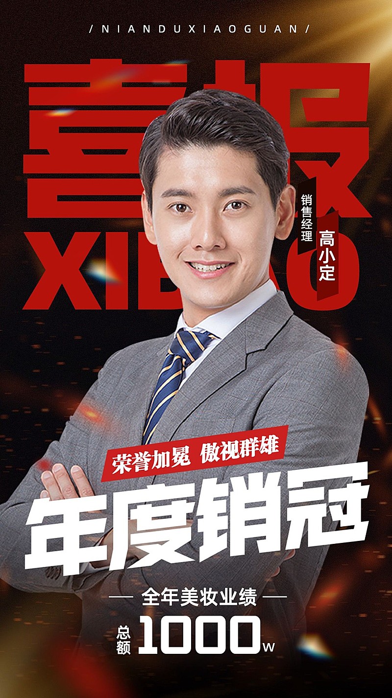 商品零售销售业绩表彰人物喜报大字手机海报