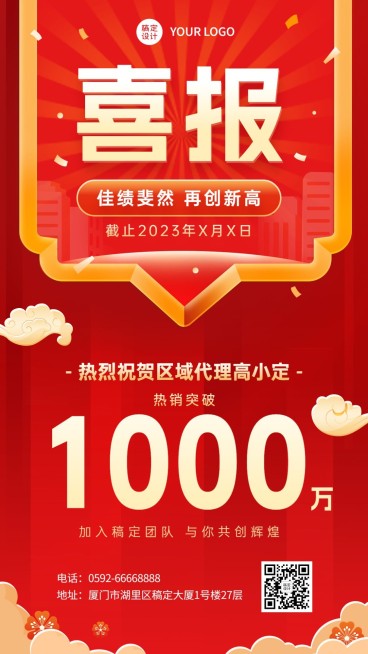 微商代理销售业绩表彰喜庆风手机海报预览效果