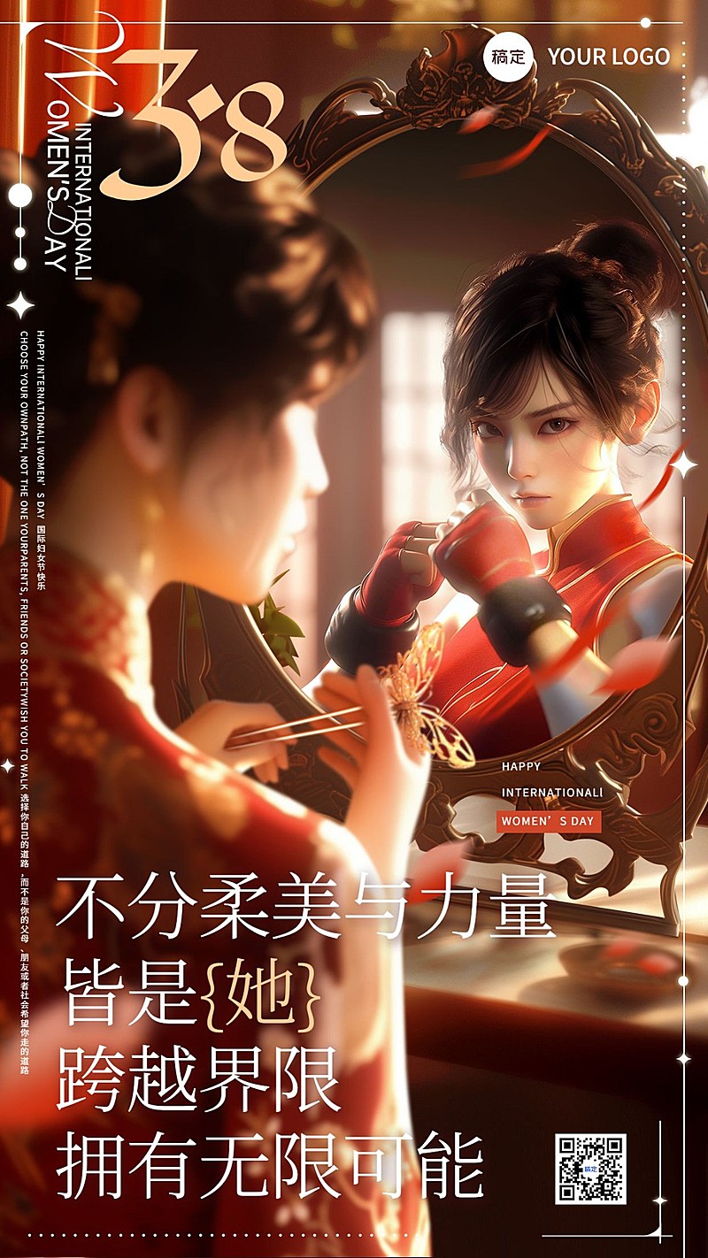 三八妇女节节日祝福手机海报AIGC