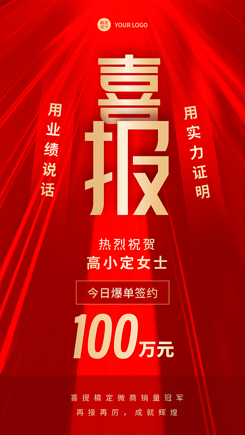 微商业绩表彰大字喜报贺报红金喜庆手机海报