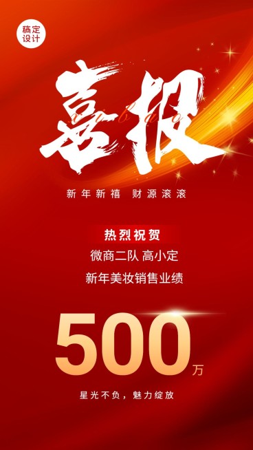 微商春节销售业绩表彰喜报贺报喜庆风手机海报预览效果